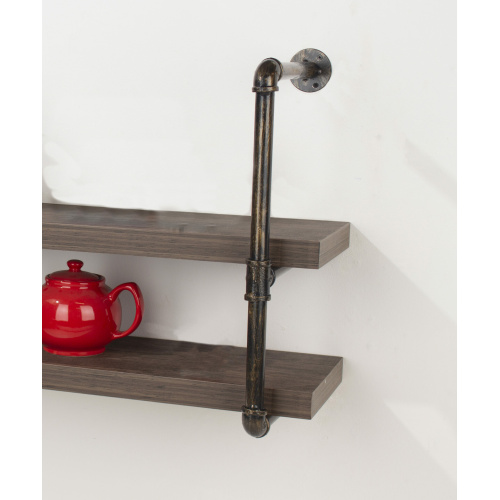 Loft 60cm Double Wall Shelf with Pipe Design Brackets