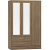Nevada Rustic Oak 3 Door Mirrored Wardrobe