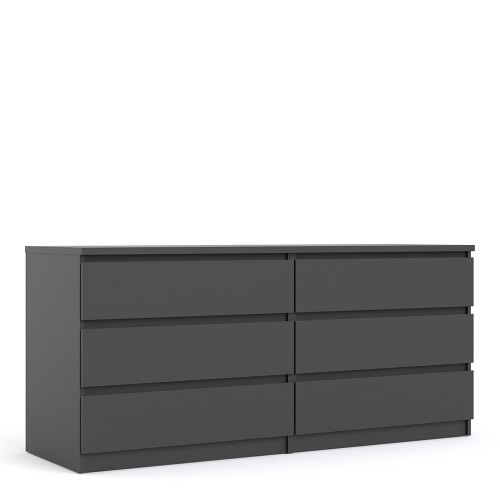 Caia Wide Chest of 6 Drawers 6 in Black