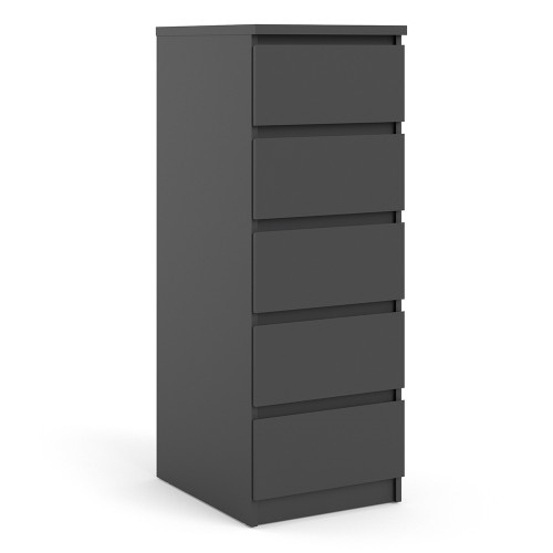 Caia Narrow Chest of 5 Drawers in Black