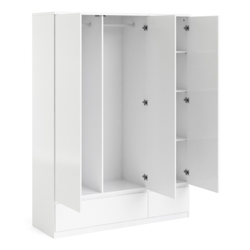 Caia Wardrobe with 3 doors 2 drawers in White High Gloss