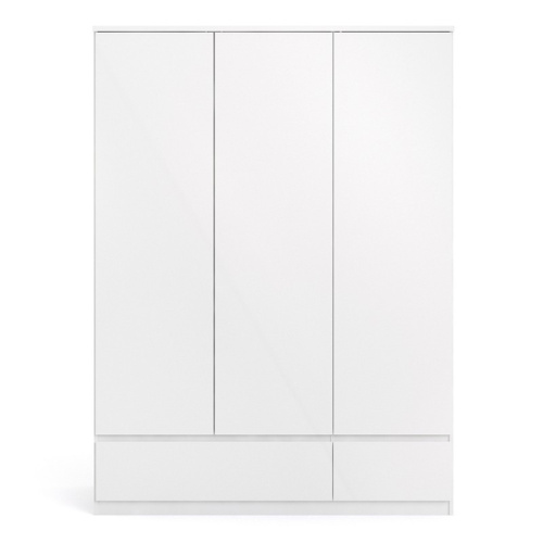 Caia Wardrobe with 3 doors 2 drawers in White High Gloss