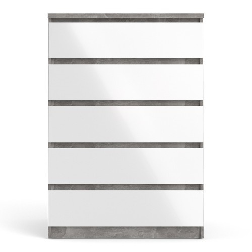 70276231gxuu Caia Chest of 5 Drawers in Concrete and White High Gloss - IWFurniture