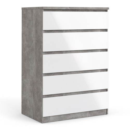 70276231gxuu Caia Chest of 5 Drawers in Concrete and White High Gloss - IWFurniture