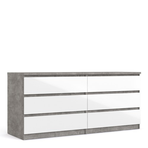 70276232gxuu Caia Wide Chest of 6 Drawers in Concrete and White High Gloss - IWFurniture