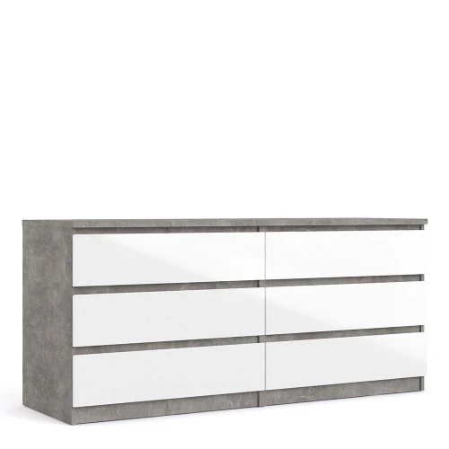 70276232gxuu Caia Wide Chest of 6 Drawers in Concrete and White High Gloss - IWFurniture