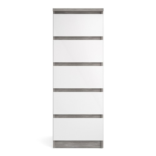 70276233gxuu Caia Narrow Chest of 5 Drawers in Concrete and White High Gloss - IWFurniture