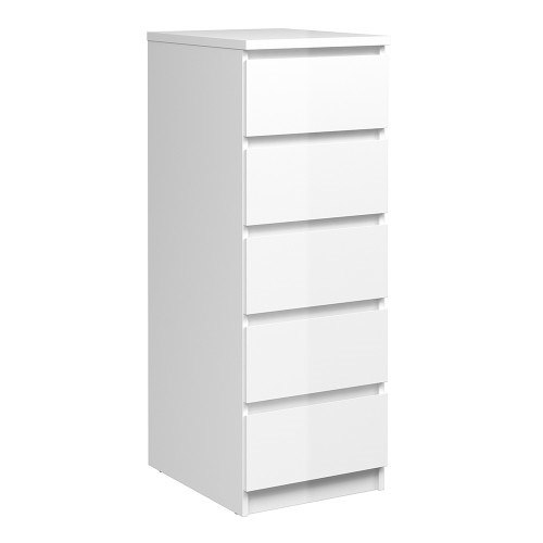 Caia Narrow Chest Of 5 Drawers In White High Gloss