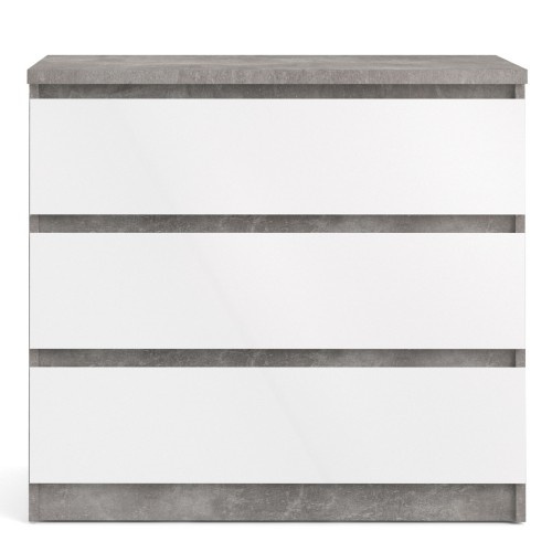 70276235gxuu Caia Chest of 3 Drawers in Concrete and White High Gloss IW Furniture