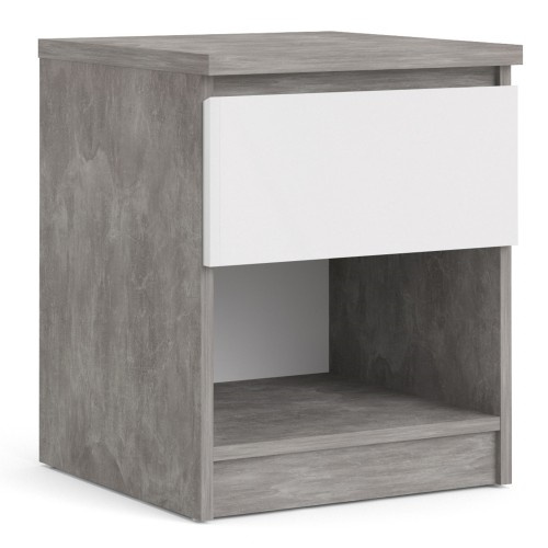 Caia Bedside 1 Drawer 1 Shelf in Concrete and White High Gloss