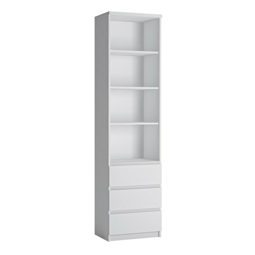 Ribo Tall narrow 3 drawer bookcase White