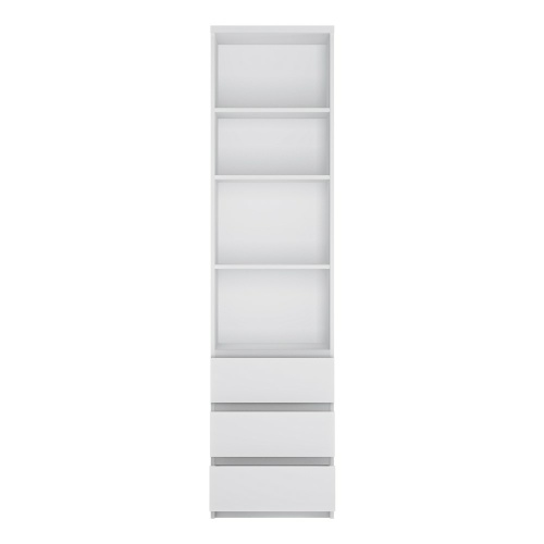 Ribo Tall narrow 3 drawer bookcase White