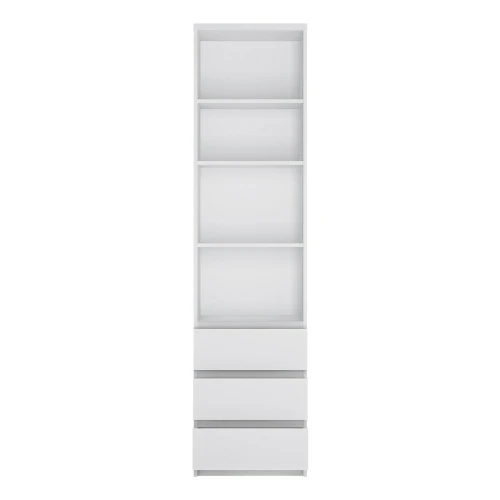 Ribo Tall narrow 3 drawer bookcase White