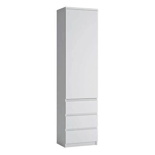 Ribo Tall narrow 1 door 3 drawer cupboard White