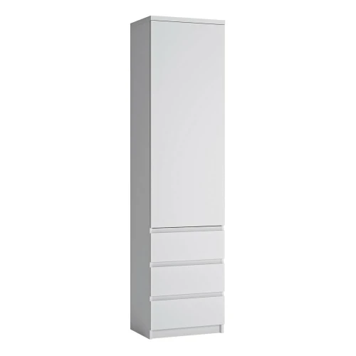 Ribo Tall narrow 1 door 3 drawer cupboard White