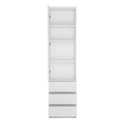 Ribo Tall narrow 1 door 3 drawer cupboard White