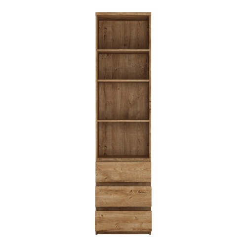Ribo Tall narrow 3 drawer bookcase Golden Oak