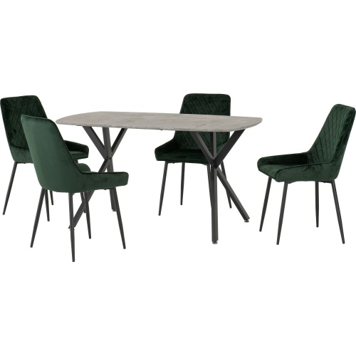 Athens Dining Set with 4 Avery Emerald Green Velvet Chairs