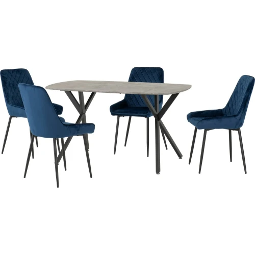 Athens Dining Set with 4 Avery Sapphire Blue Velvet Chairs