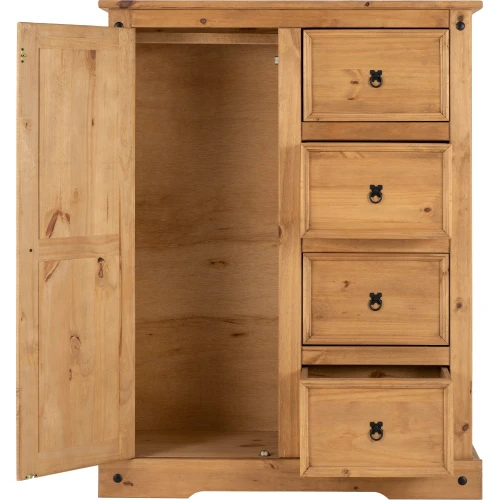 Corona Pine 1 Door 4 Drawer Low Wardrobe