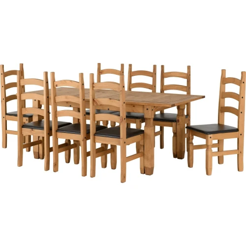 Corona Extending Dining Set Brown Leather Chairs