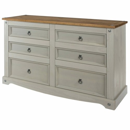 Corona Washed Grey 6 drawer wide chest
