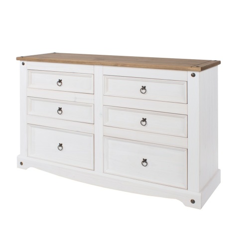 Corona Washed White 6 drawer wide chest