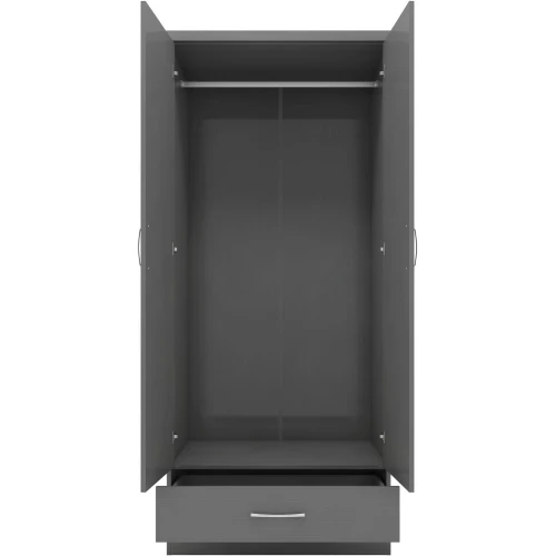 Nevada 3D Grey 2 Door 1 Drawer Wardrobe