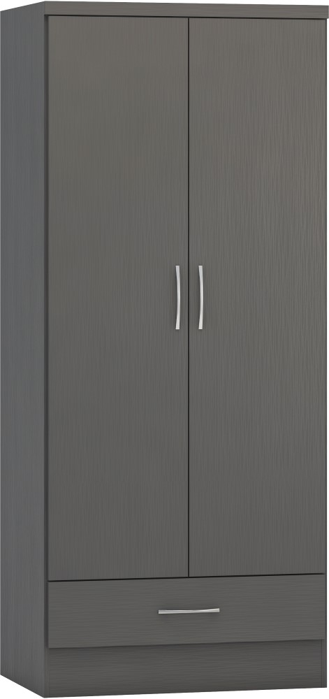 Nevada 3D Grey 2 Door 1 Drawer Wardrobe
