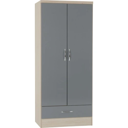 Nevada 2 Door 1 Drawer Wardrobe Grey