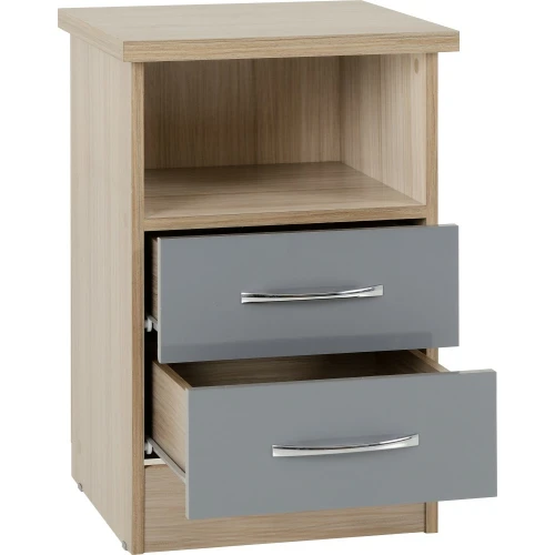 Nevada Grey Gloss 2 Drawer Bedside Cabinet