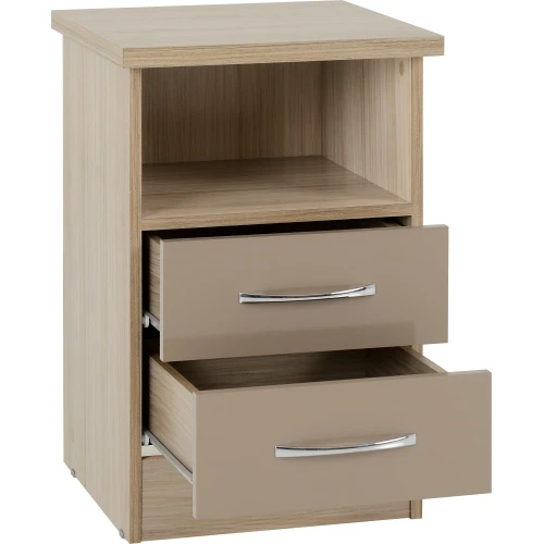 Nevada Oyster Gloss 2 Drawer Bedside Cabinet