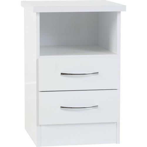 Nevada White Gloss 2 Drawer Bedside Cabinet