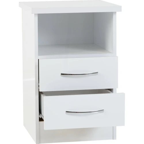 Nevada White Gloss 2 Drawer Bedside Cabinet