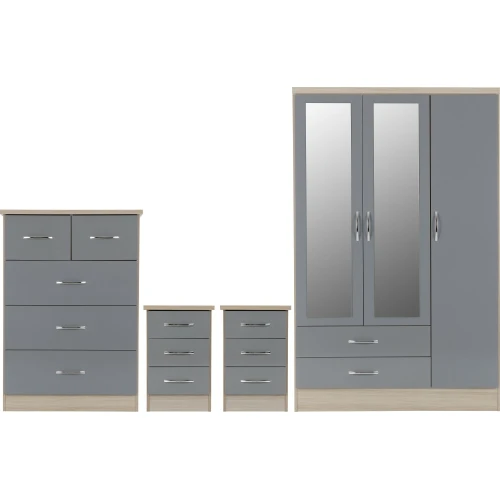 Nevada 3 Door Wardrobe Bedroom Set Grey