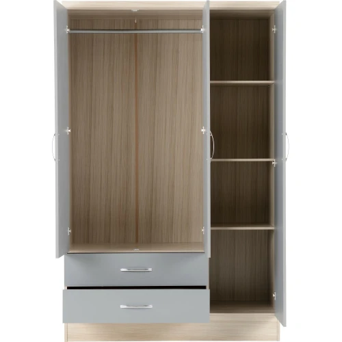 Nevada Grey Gloss 3 Door Mirrored Wardrobe