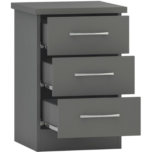 Nevada 3D Grey 3 Drawer Bedside Cabinet