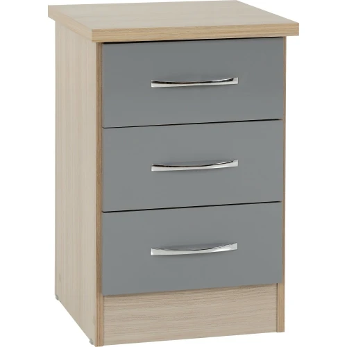 Nevada 3 Drawer Bedside Cabinet Grey