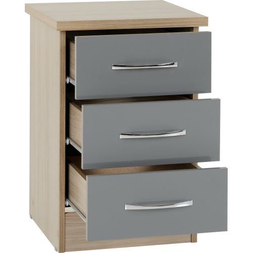 Nevada Grey Gloss 3 Drawer Bedside Cabinet