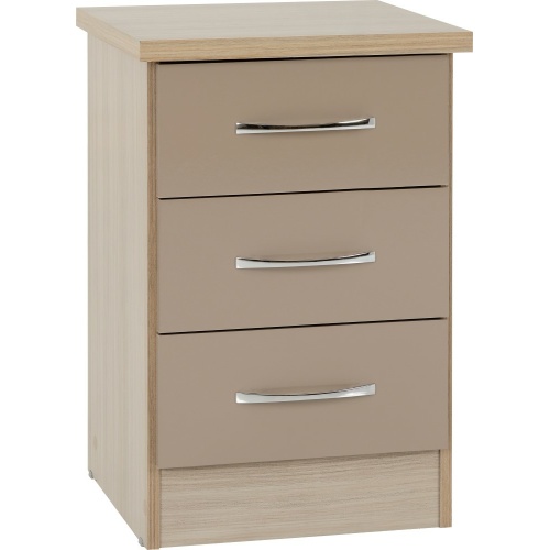 Nevada Oyster Gloss 3 Drawer Bedside Cabinet
