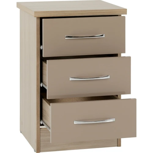 Nevada Oyster Gloss 3 Drawer Bedside Cabinet