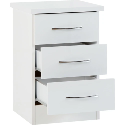 Nevada White Gloss 3 Drawer Bedside Cabinet