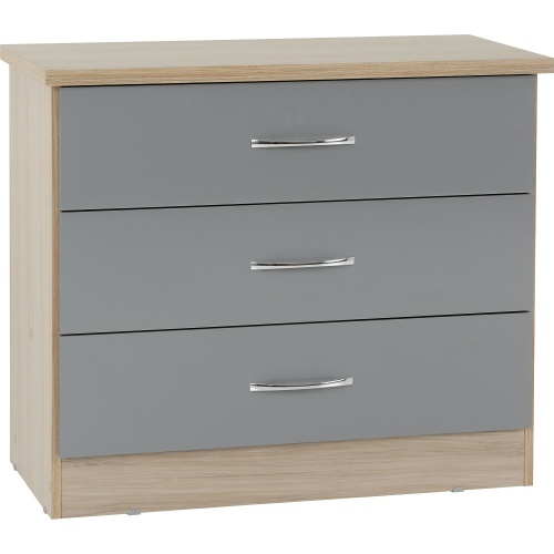 Nevada Grey Gloss 3 Drawer Chest of Drawers