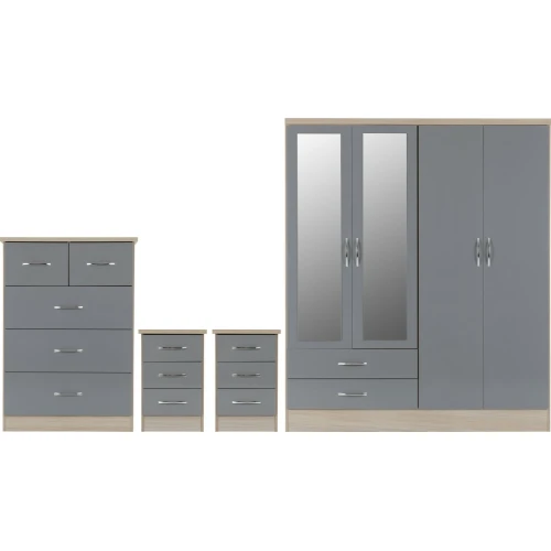 Nevada 4 Door Wardrobe Bedroom Set Grey