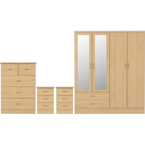 Nevada 4 Door Wardrobe Bedroom Set Sonoma