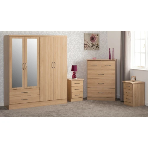 Nevada 4 Door Sonoma Oak Wardrobe Bedroom Set