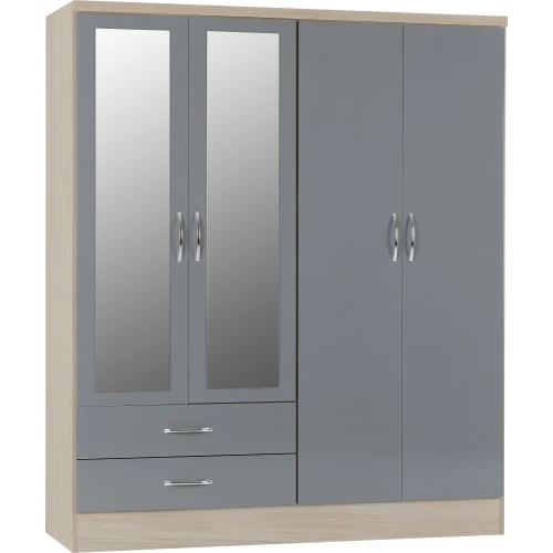 Nevada 4 Door Wardrobe Grey