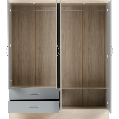 Nevada Grey Gloss 4 Door Mirrored Wardrobe