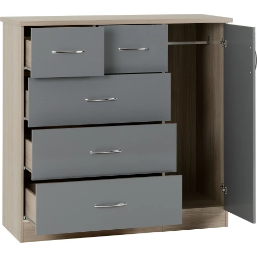 Nevada Grey Gloss 5 Drawer Low Wardrobe