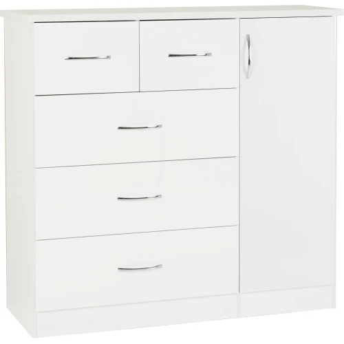 Nevada 5 Drawer Low Wardrobe White